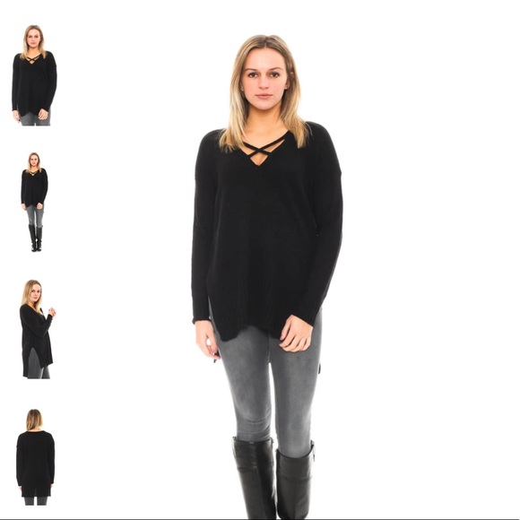 Sweater - high low cross cross front knit top - Picture 2 of 7